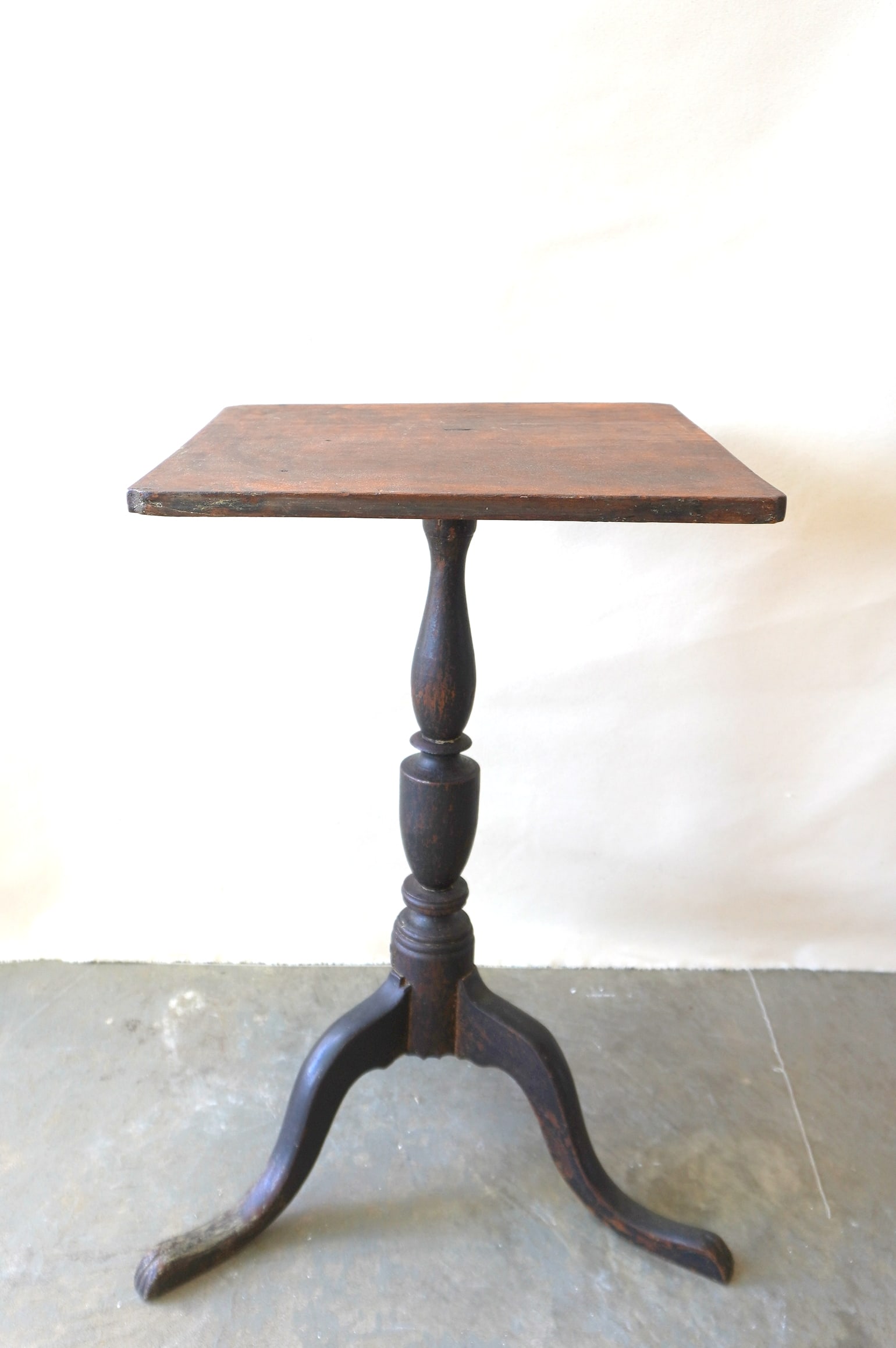 A snake foot cherry candlestand with square top, turned pedestal leading to snake feet with unusual (1 of 10)