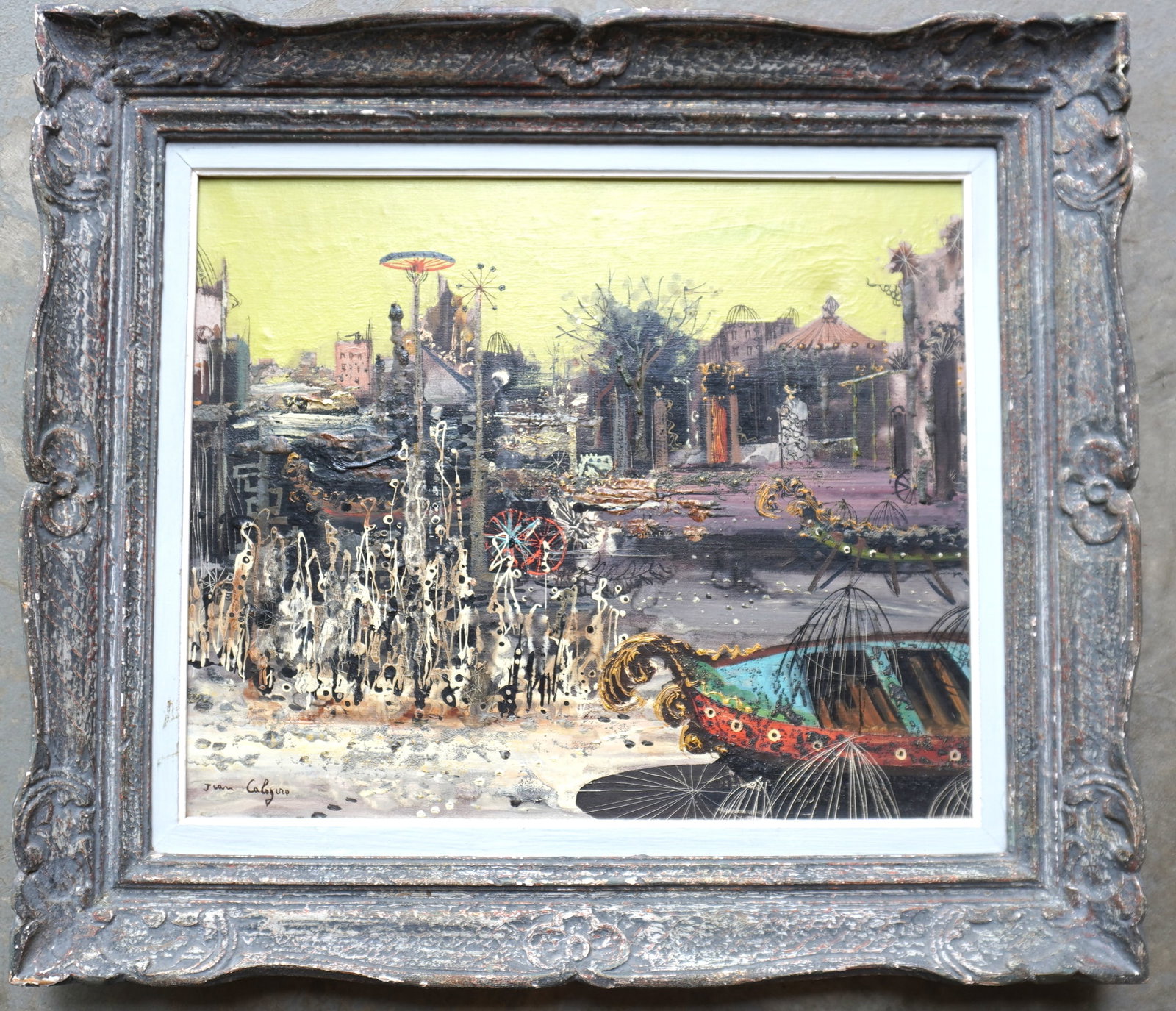 Jean Calogero - active in Italy, France & US, 1922 - 2001. O/C Surrealist painting with cosmic (1 of 5)