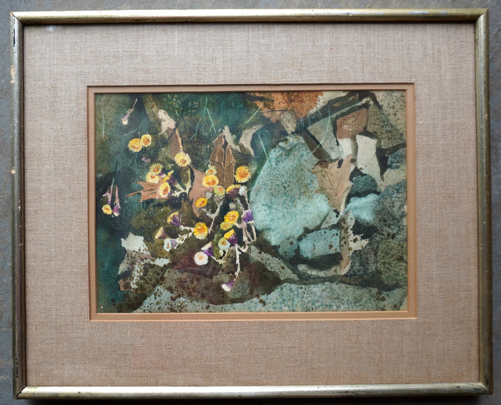 Davis Phelps, Pennsylvania, 20th century. W/C Still life of flowers, paper label on reverse: Davis Phelps, Pennsylvania, 20th century. W/C Still life of flowers, paper label on reverse identifying artist as Davis Phelps, and titled "Coltsfoot & Leaf" - dated 1966. Very good condition. Housed 