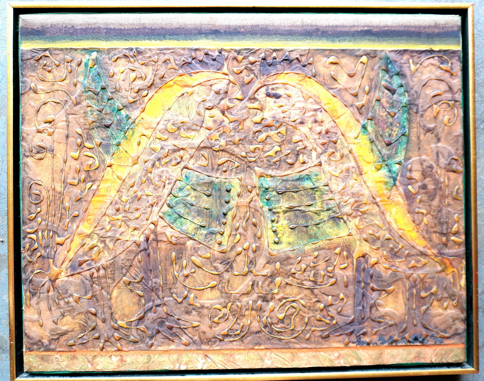 Dan Gottschalk, Woodstock NY, 1919-1979. O/C Abstract expressionist depicting 2 birds, titled on (1 of 6)