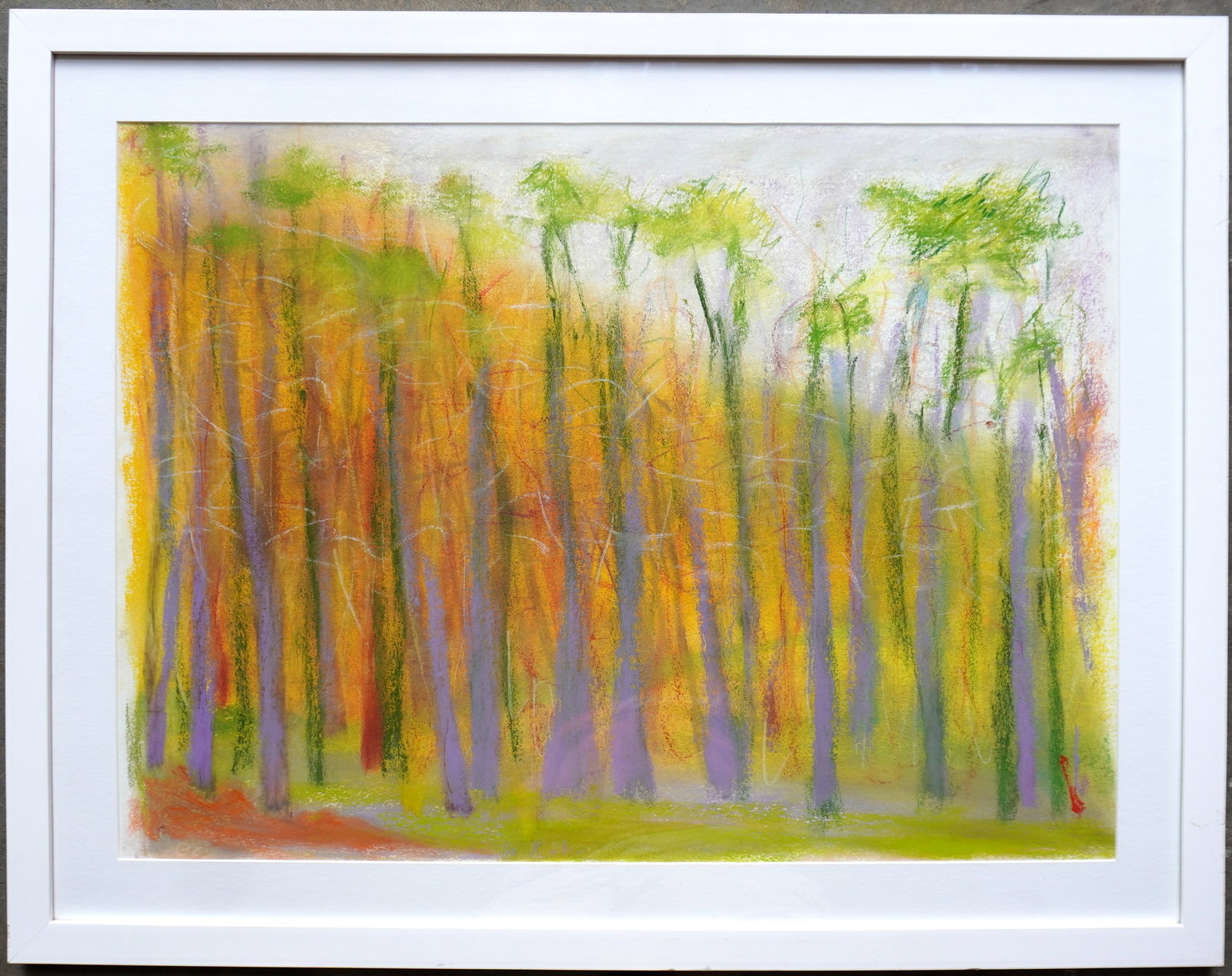 Wolf Kahn, 1927-2020, NY and VT. Pastel tree screen landscape depicting a woodlands of tall trees, (1 of 6)