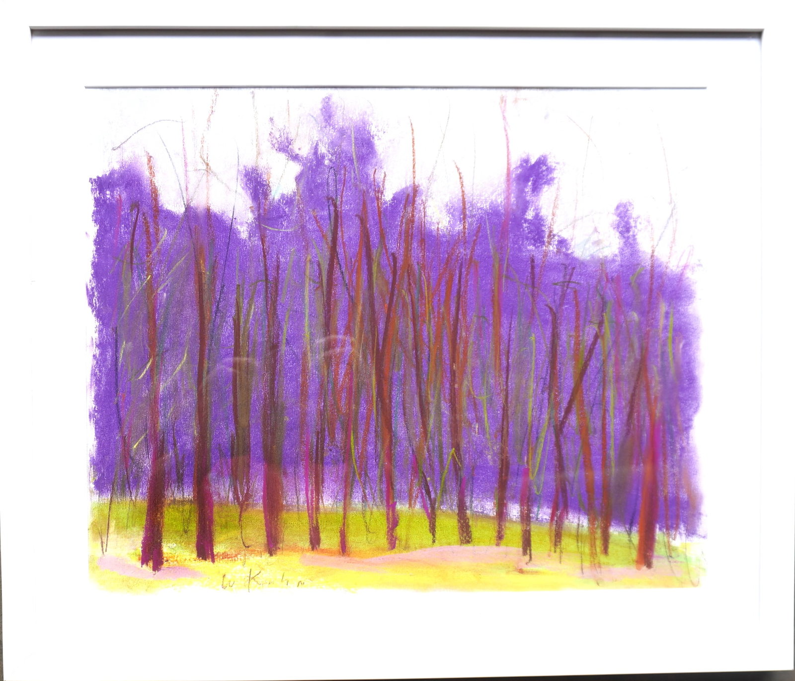 Wolf Kahn, 1927-2020, NY and VT. Pastel tree screen landscape depicting a woodlands of tall trees on (1 of 6)