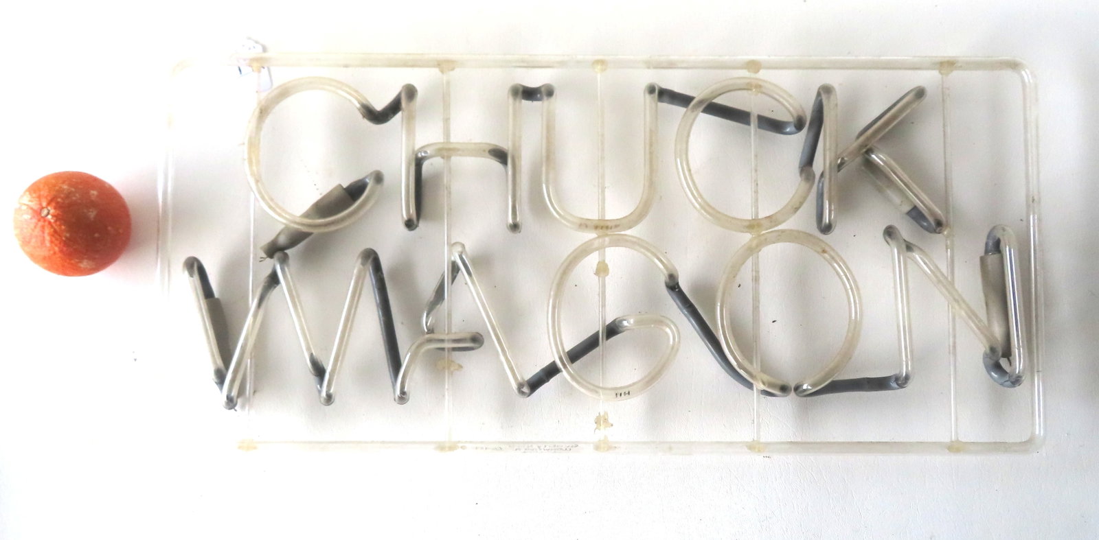 A neon "CHUCK WAGON" country restaurant sign, hand signed "Quality Neon / Clearwater FL." circa: A neon "CHUCK WAGON" country restaurant sign, hand signed "Quality Neon / Clearwater FL." circa 1960-70. According to owner, the works were lost over resident relocation but it was working at one time