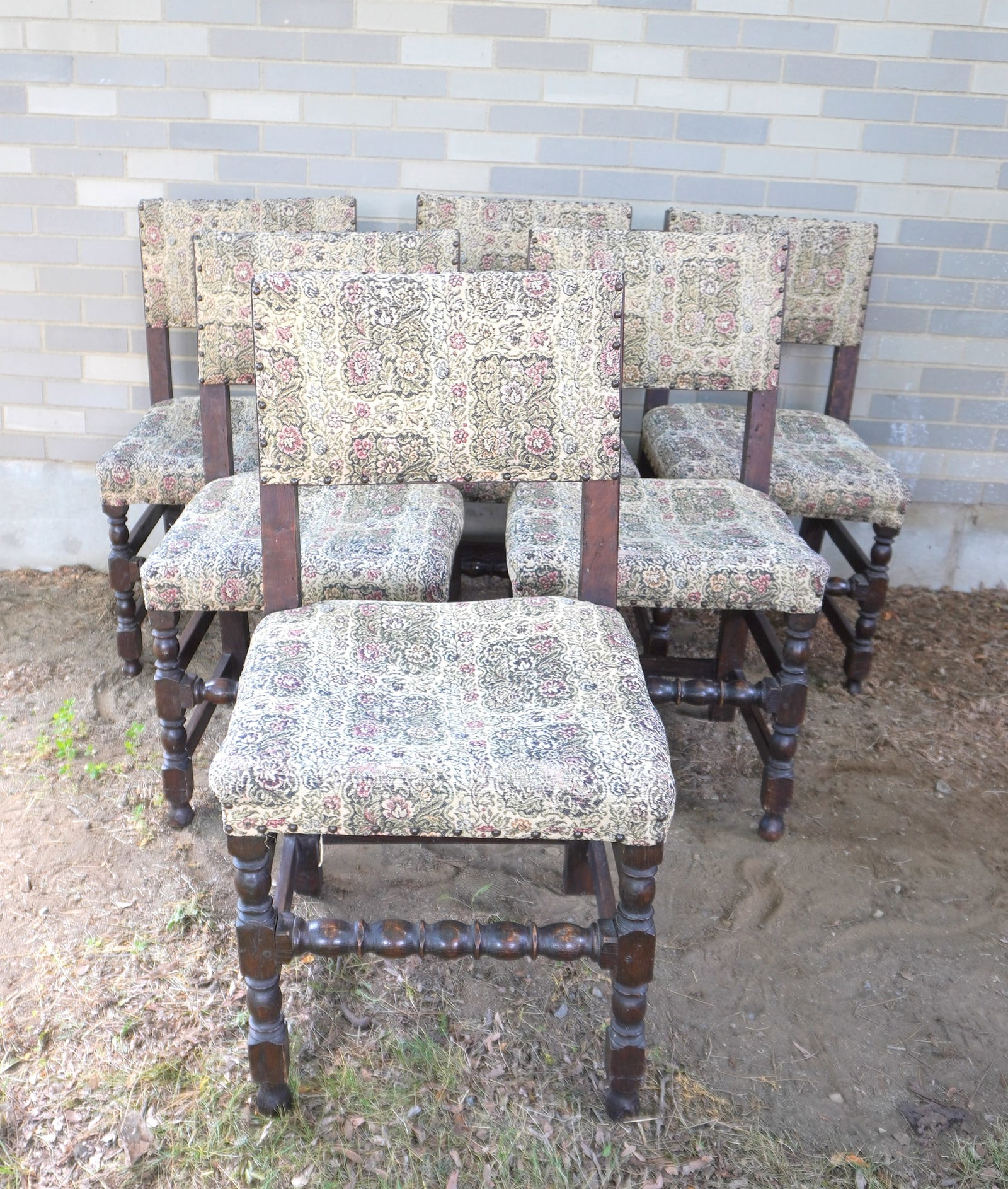 Set of 6 European Jacobean style dark oak dining room chairs, all mortised and tennon construction - (1 of 9)