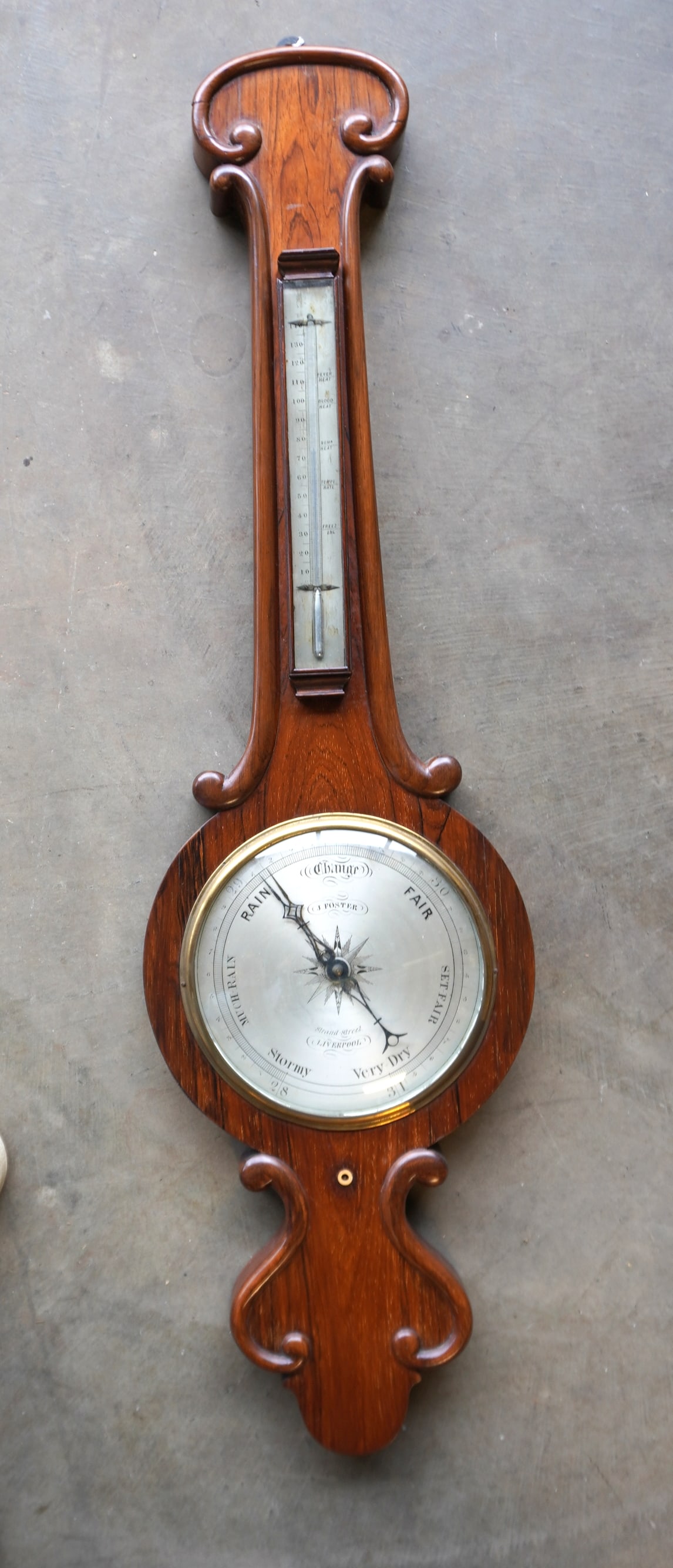 A signed "J. Foster / Liverpool" rosewood banjo barometer (and thermometer). Foster was known for (1 of 8)