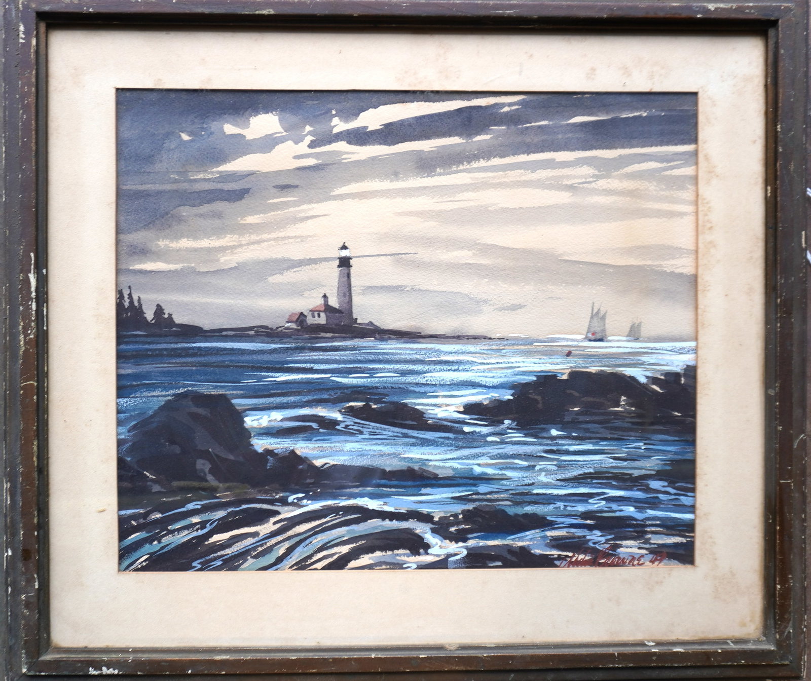 Aldis Browne, 1907-1981 Washington DC, Florida. W/C Seascape with lighthouse in background with (1 of 5)