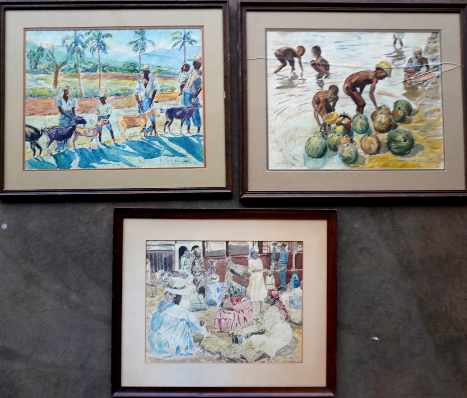 Olaf Oloffson, American watercolorist, 20th century. Three Haitian W/C's all signed Olaf Oloffson, (1 of 10)