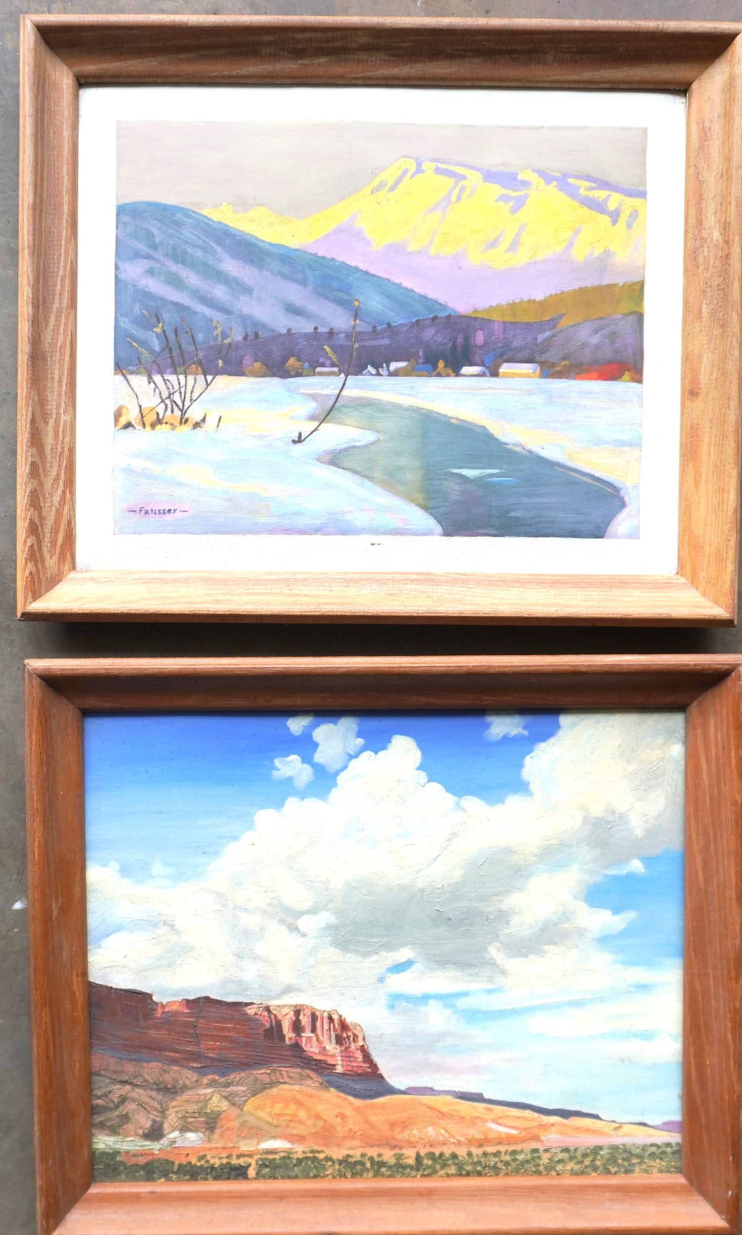 Two O/B & Gouache, Western landscapes signed Fausser. The first titled and signed on reverse (1 of 7)