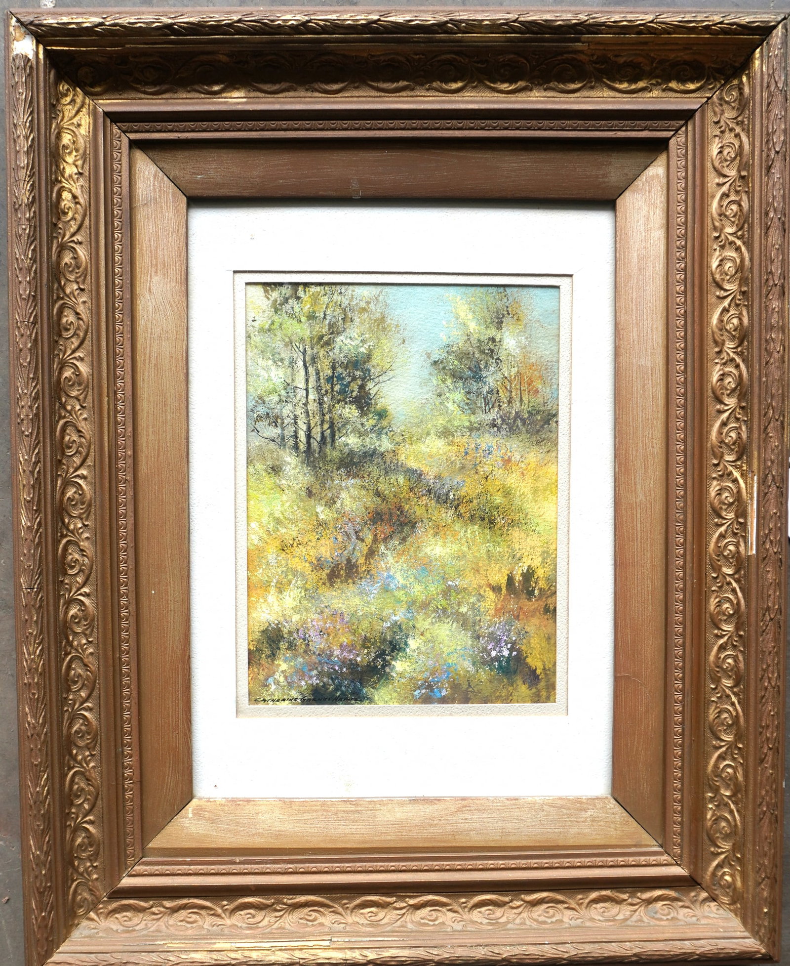 Catherine Garnes Heintz, (Wisconsin, 20th century). Impressionist W/C landscape depicting trees and (1 of 4)