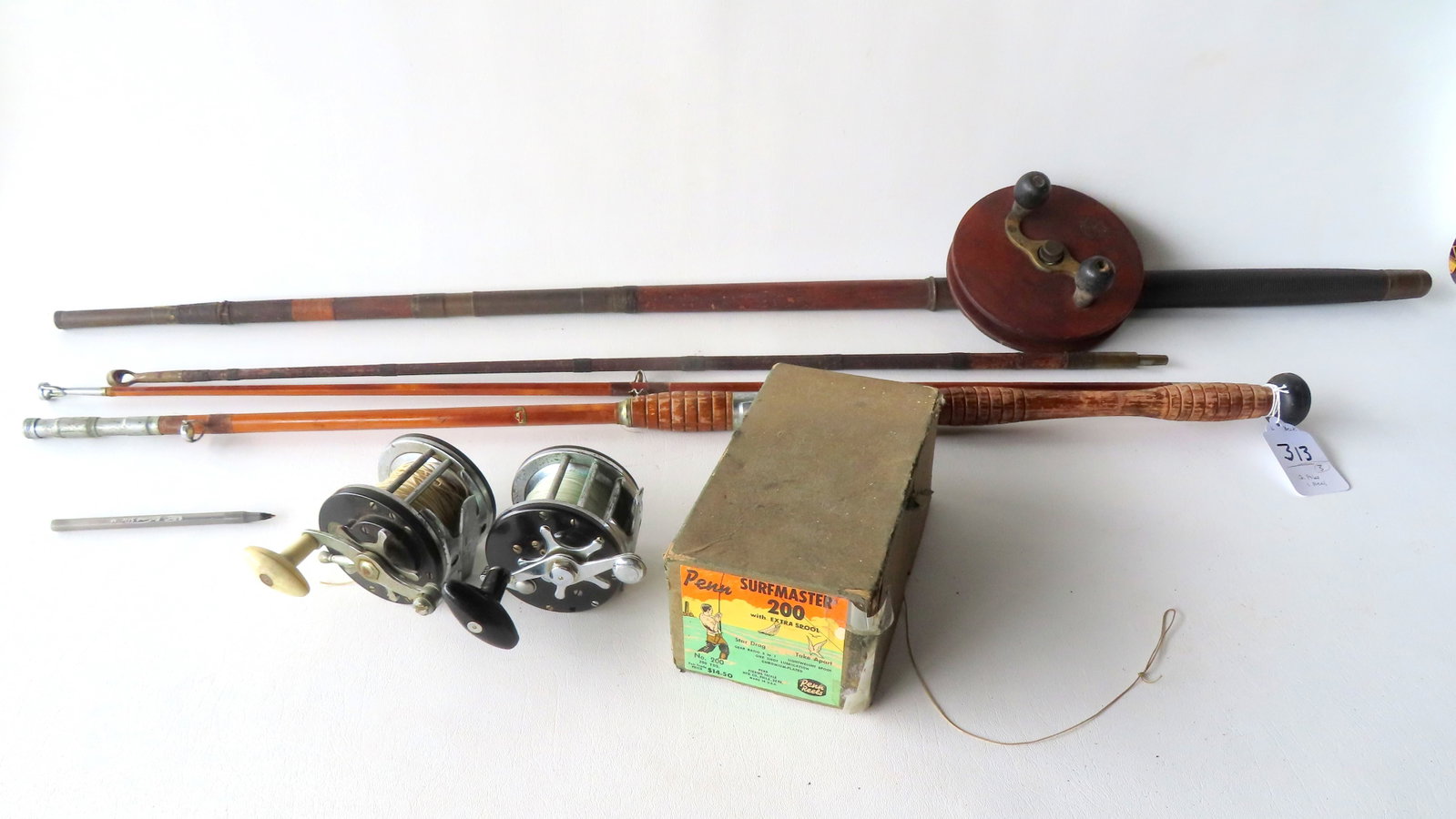Grouping of deep sea fishing rods and reels including: Montague Dreadnought 2 section bamboo rod - (1 of 20)