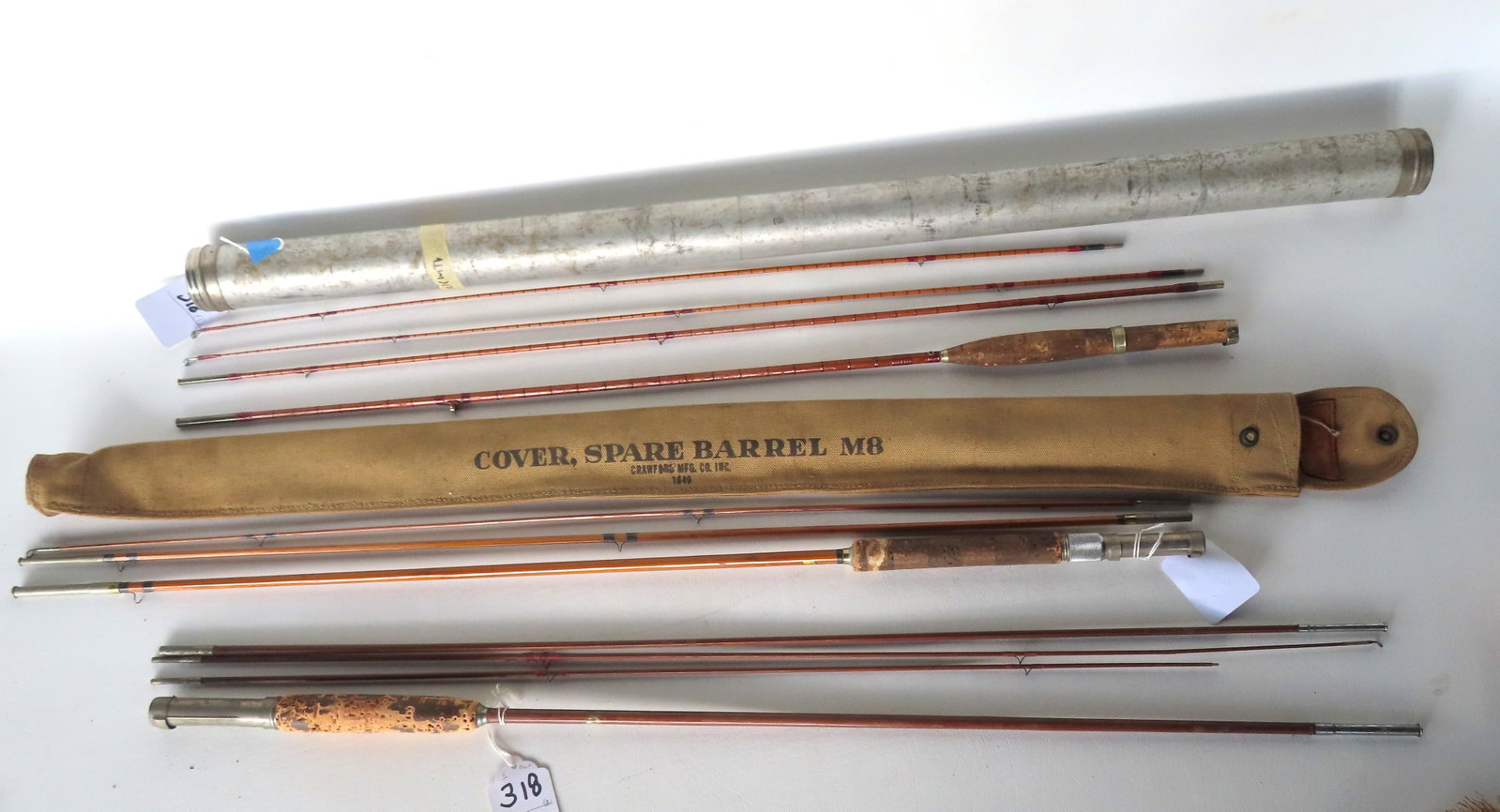 Three split bamboo fly rods: The first, a high quality signed "J.J.S Walker Bampton & Co. / Alnwick (1 of 19)