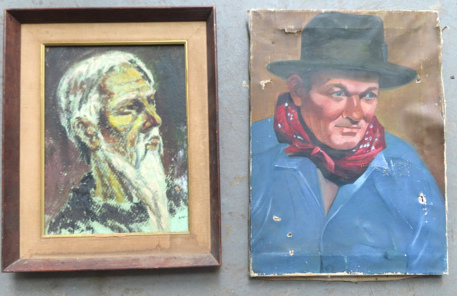 Two portraits. The first, an O/C Illustration of a gentleman wearing brown hat and red kerchief, (1 of 10)