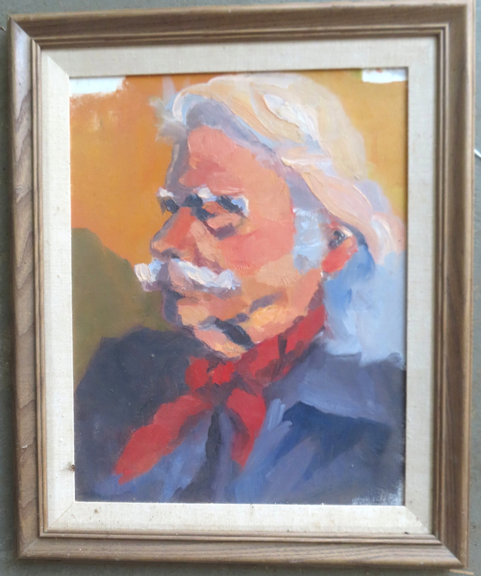 O/B Portrait of an older gentleman with long white hair and white mustache, with red kerchief around (1 of 3)