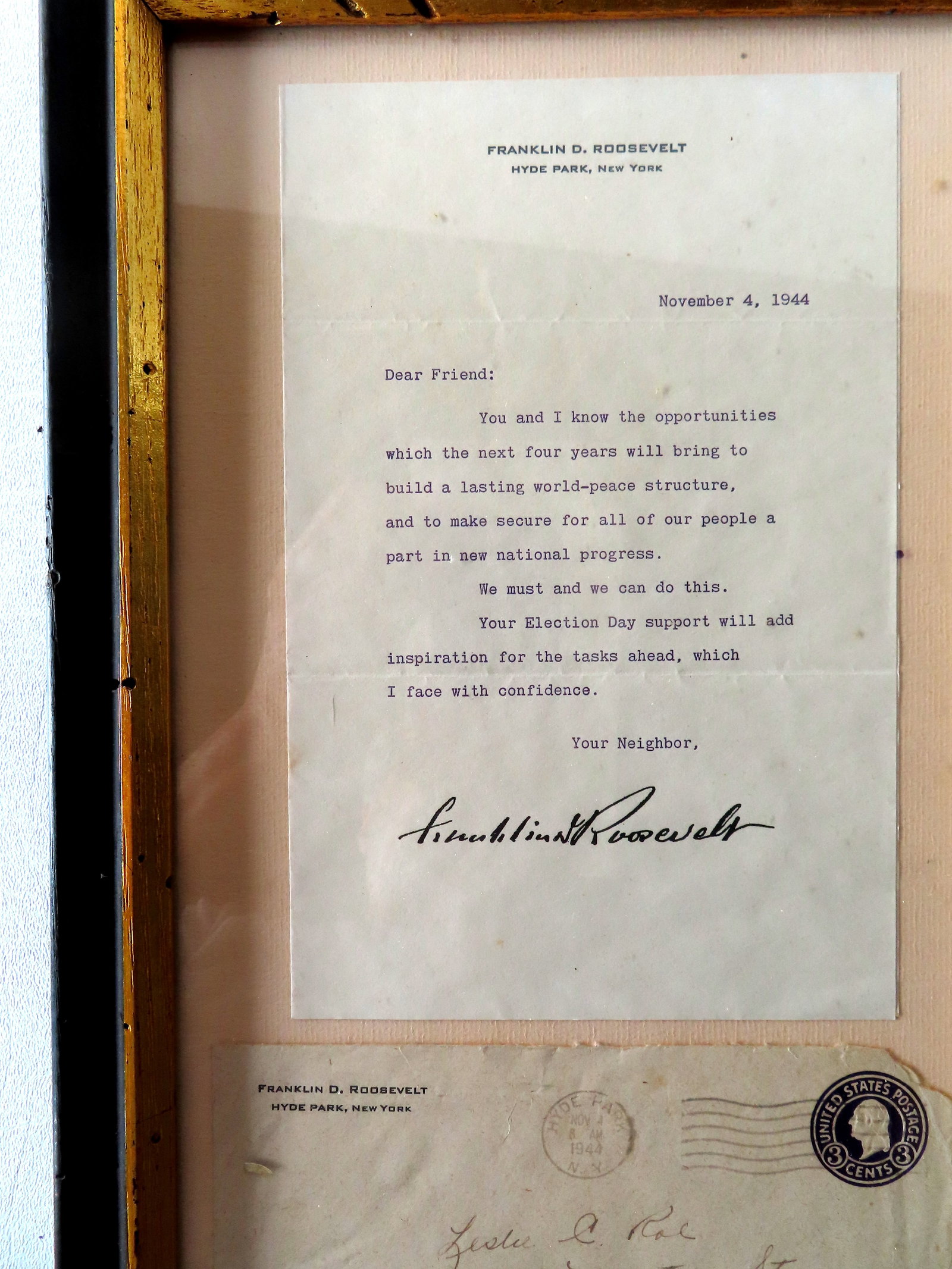 A typed letter autographed in pen & ink "Franklin D. Roosevelt" on his letterhead from Hyde Park NY. (1 of 3)