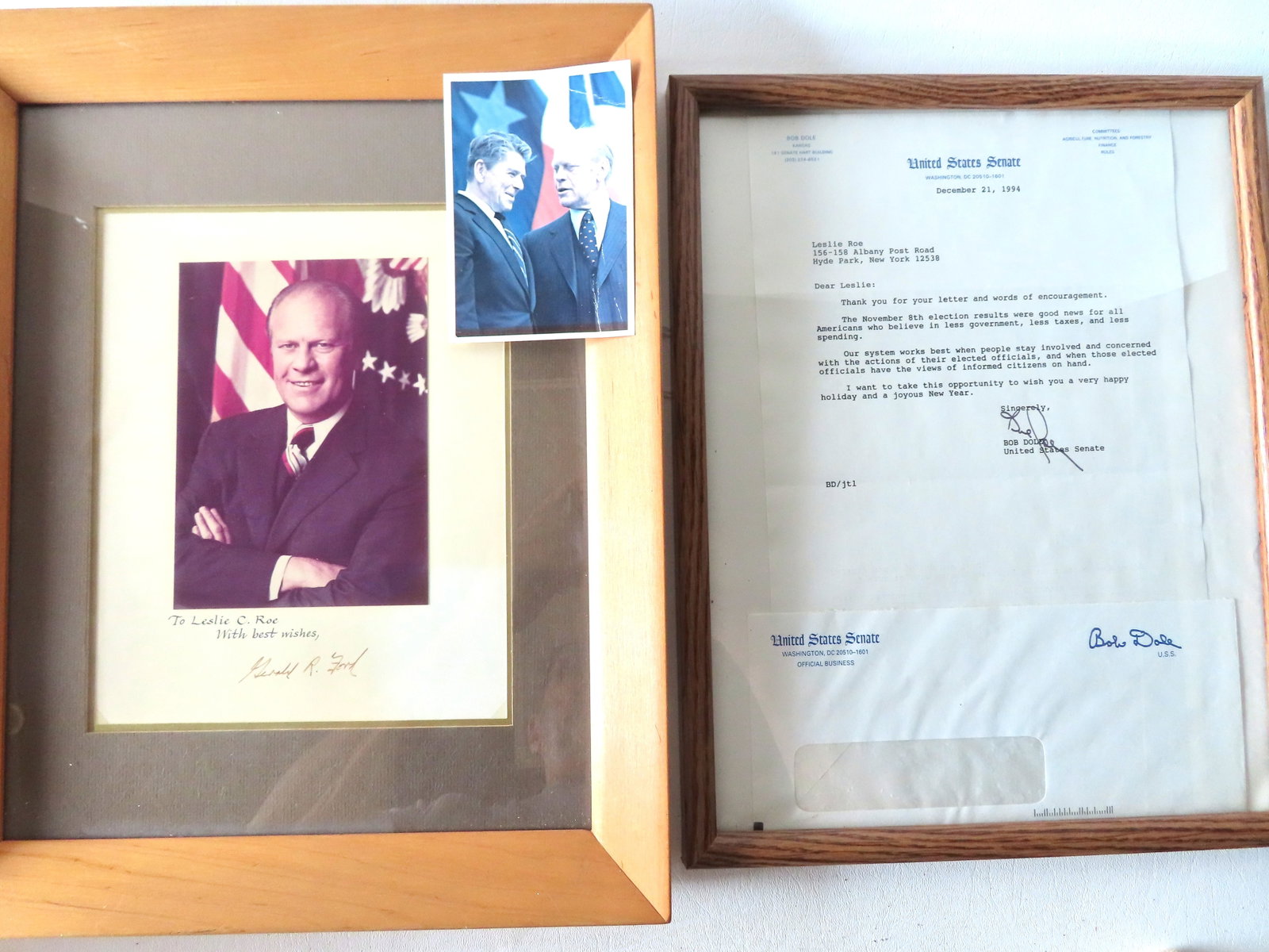 Three political photographs and letter with autographs, some sent to local resident Leslie C. Roe, (1 of 5)