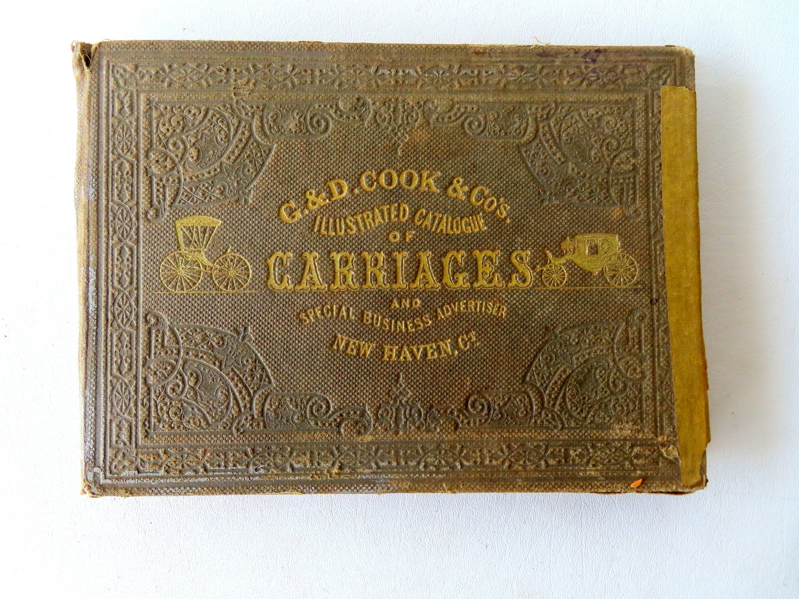 Horse drawn carriage trade catalog titled "G. & D. Cook & Co's. / Illustrated Catalogue of Carriages: Horse drawn carriage trade catalog titled "G. & D. Cook & Co's. / Illustrated Catalogue of Carriages and Special Business Advertiser / New Haven, Ct.", published in 1860 by Baker & Godwin NY. This boo