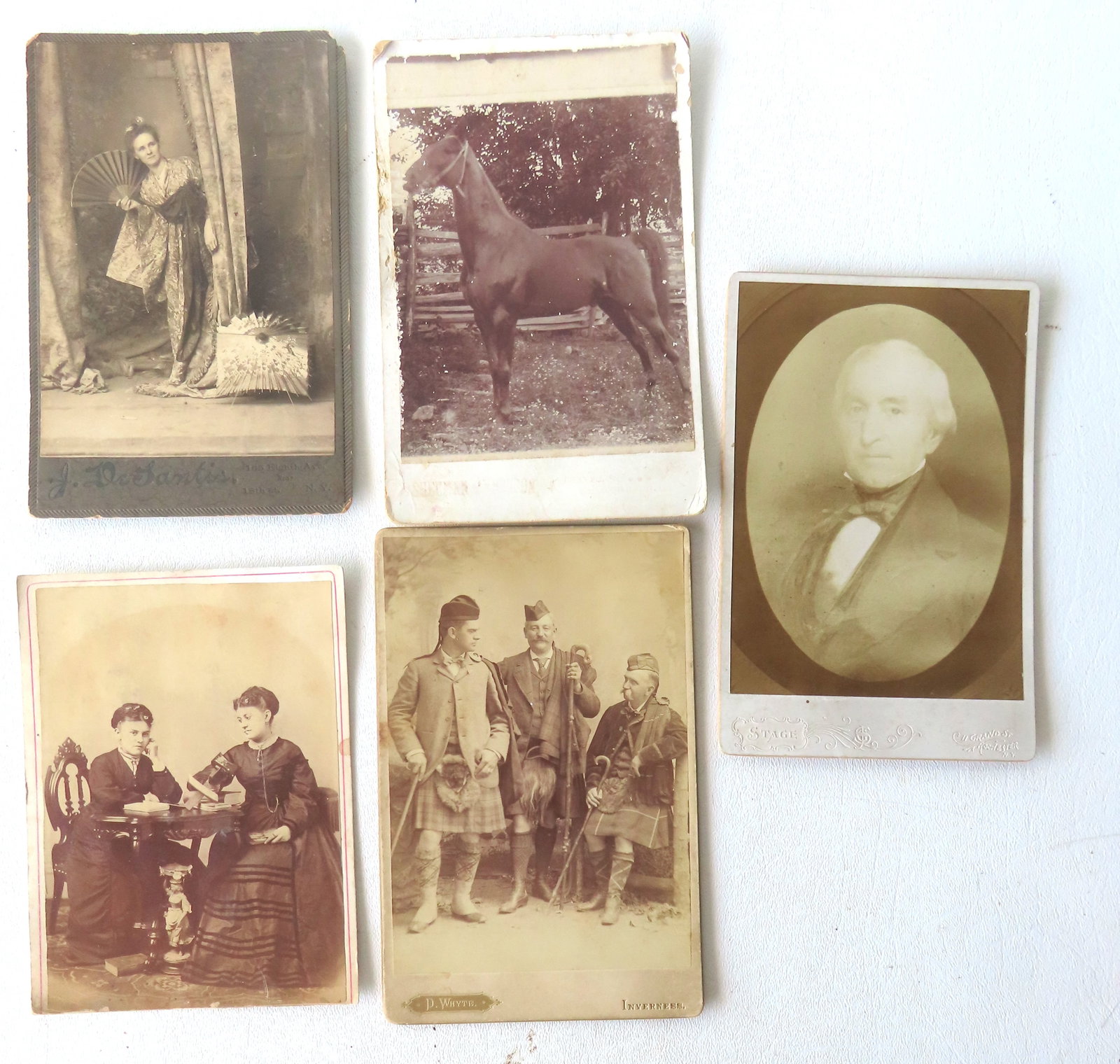 Grouping of 5 cabinet cards, late 19th century, includes: Portrait of lady dressed in oriental (1 of 8)