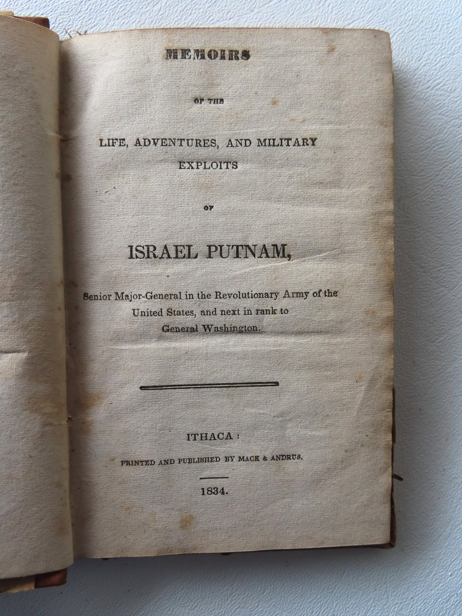 Book titled "Memoirs Of The Life, Adventures, and Military Expoits of Israel Putnam, Senior Major (1 of 6)