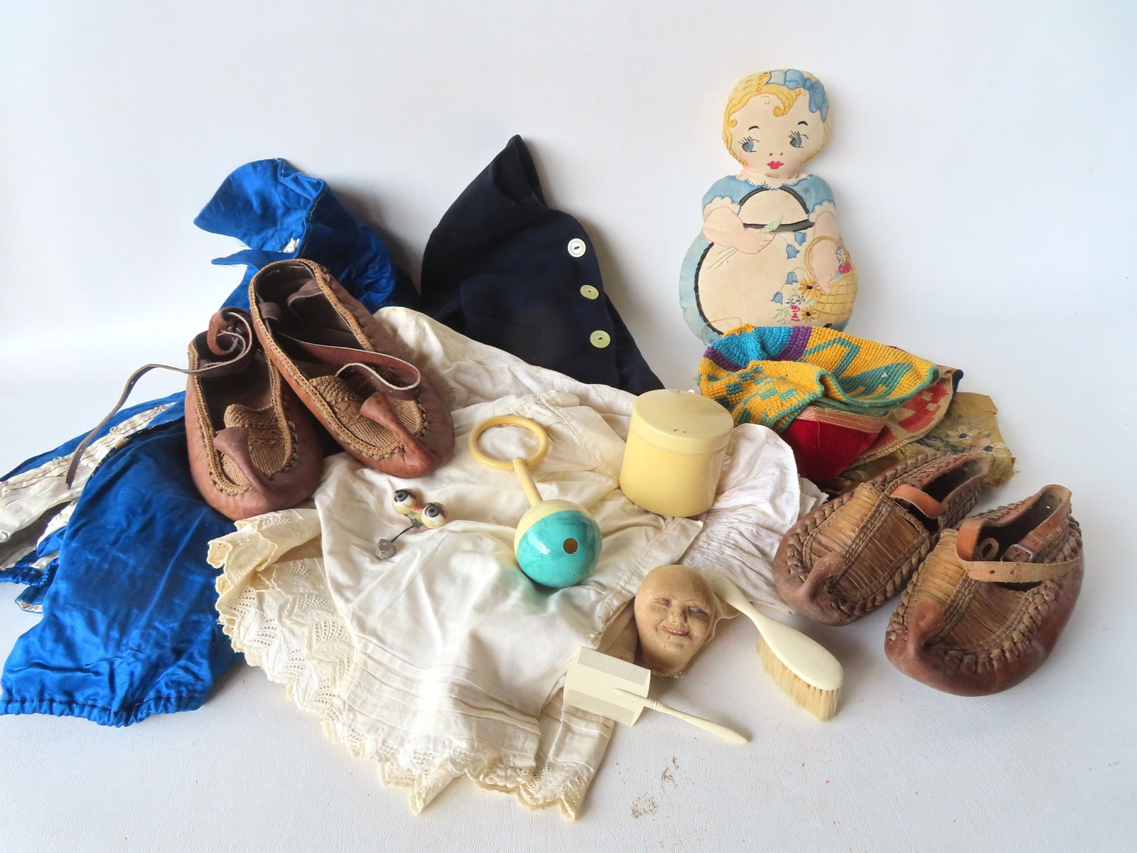 Grouping of vintage children clothes including 2 pair of Dutch shoes, Victorian under garments, 2 (1 of 10)