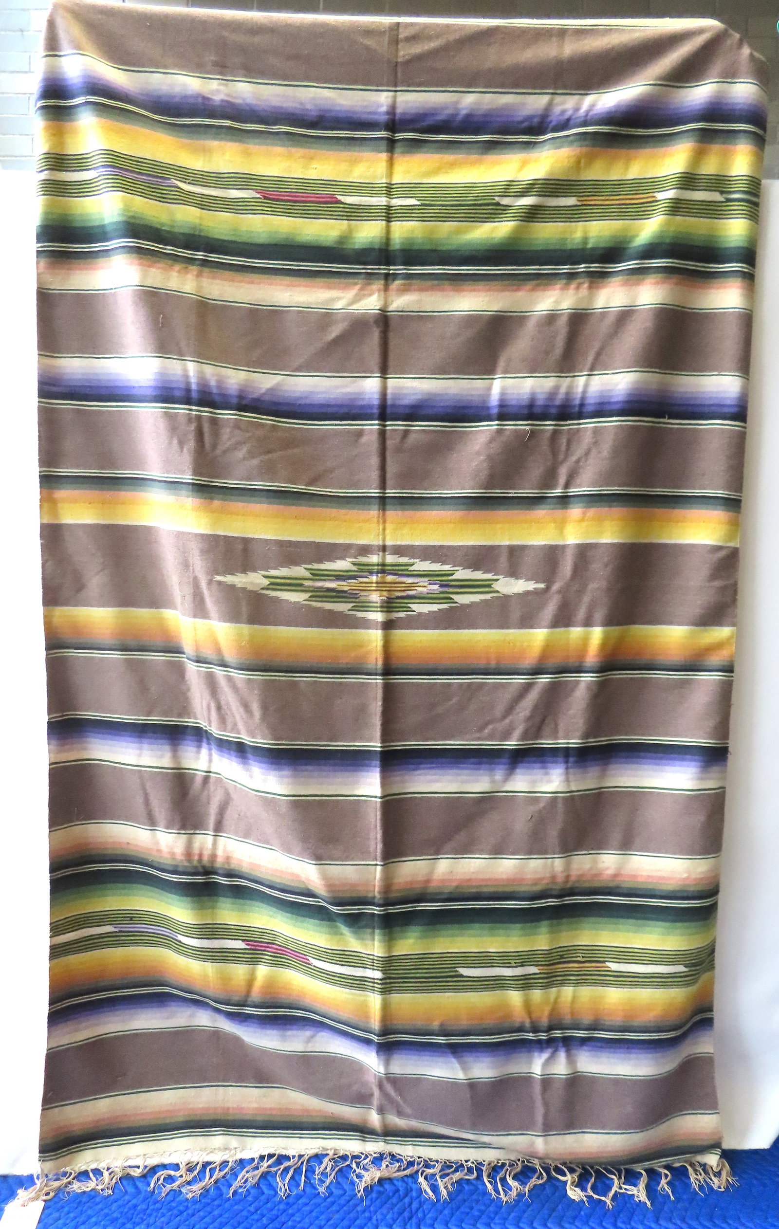 A very fine large Mexican Saltillo serapi blanket, very tight weaving, original woven fringe and (1 of 8)