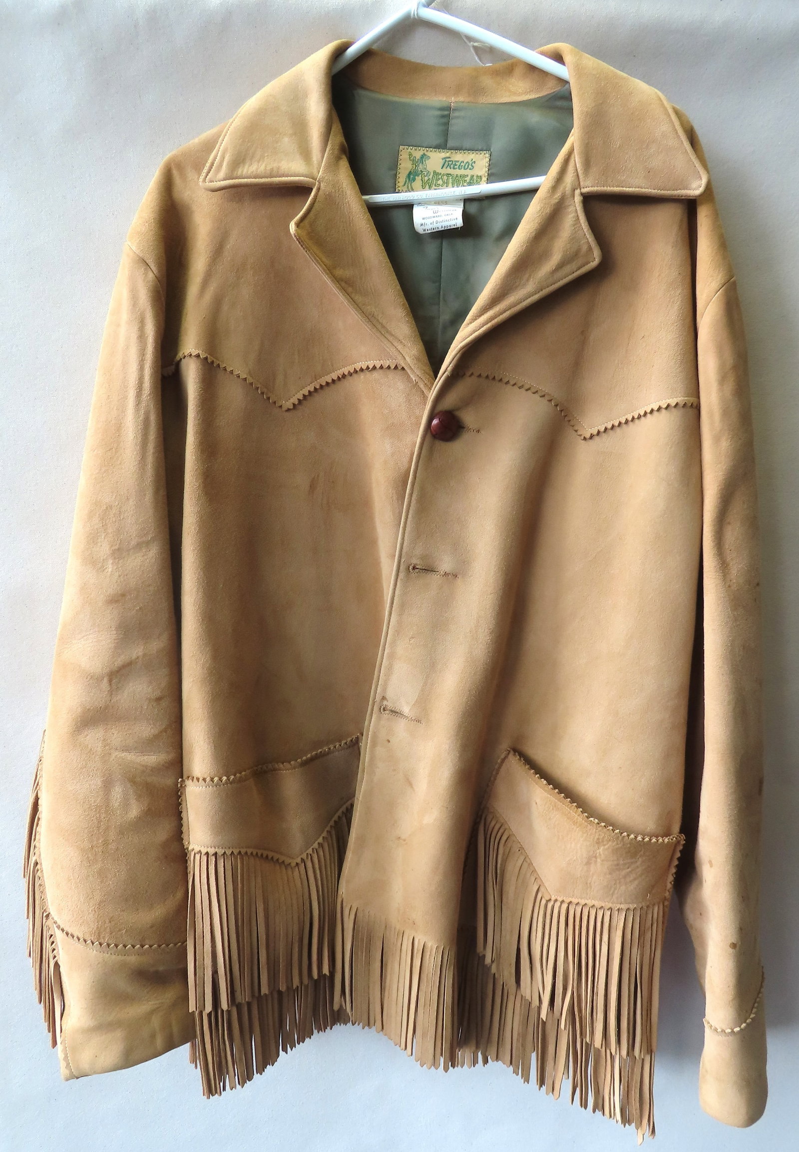 A Trego's Westware suede leather jacket with fringe. Some stain marks mostly on sleaves, otherwise v (1 of 9)