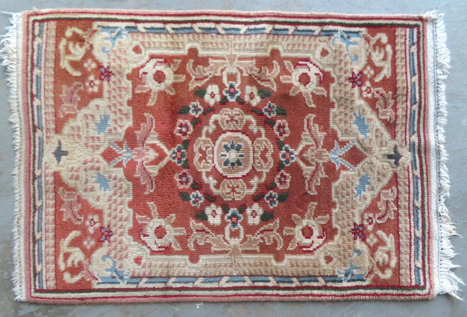 Oriental scatter rug, appears to be hand woven, early 20th century, good condition. Measures 3 1/2" (1 of 4)