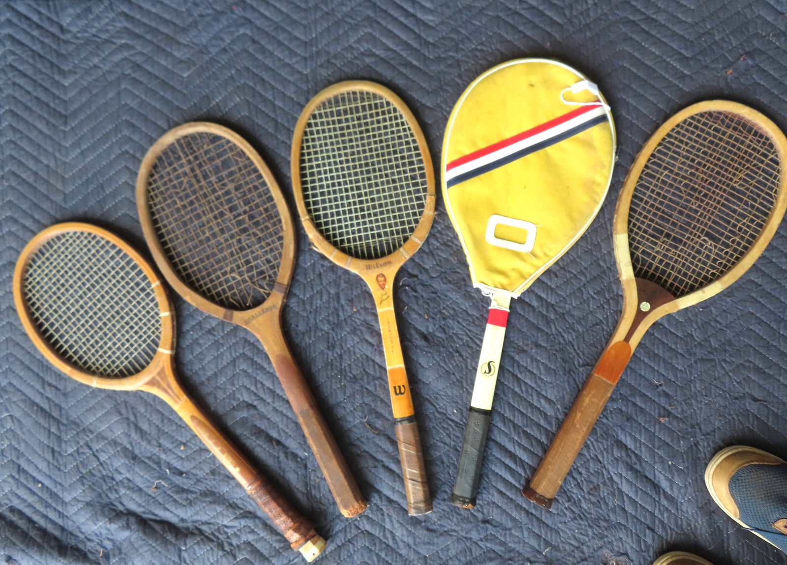 Grouping of 5 miscellaneous vintage tennis rackets, various makers. Some missing the handle wraps, o (1 of 9)