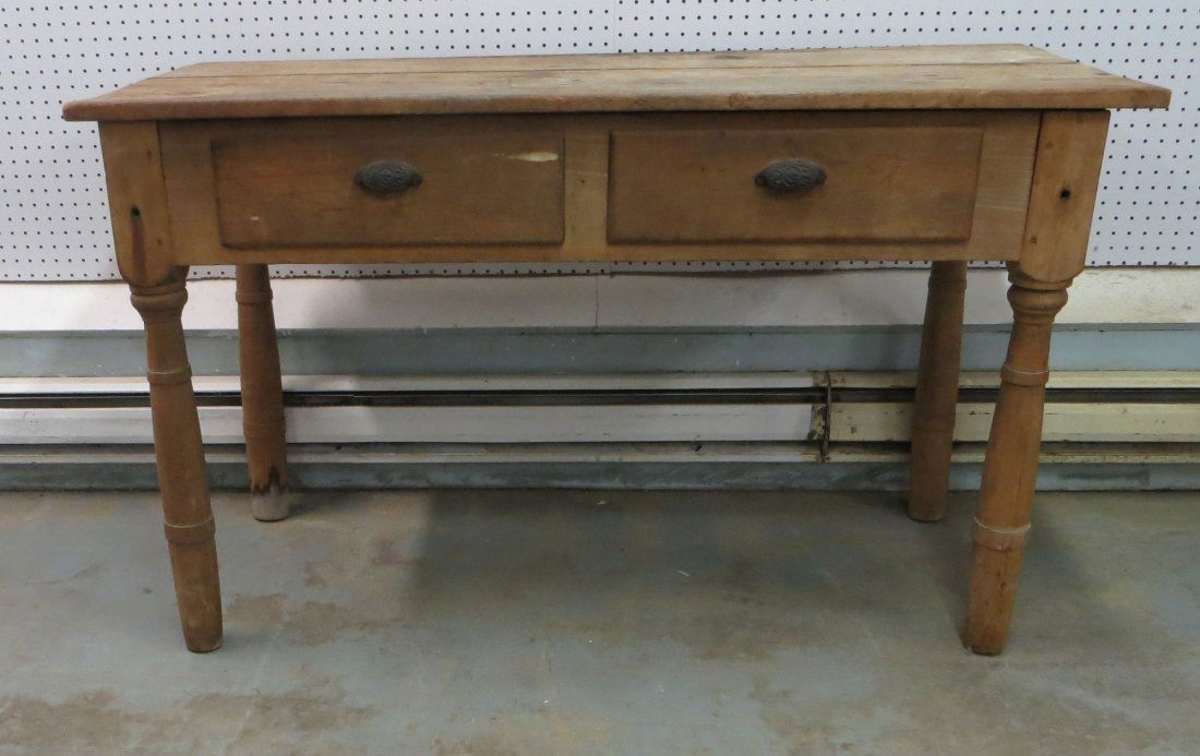 Early 2 drawer kitchen work table with turned legs 51 Jul 27, 2013
