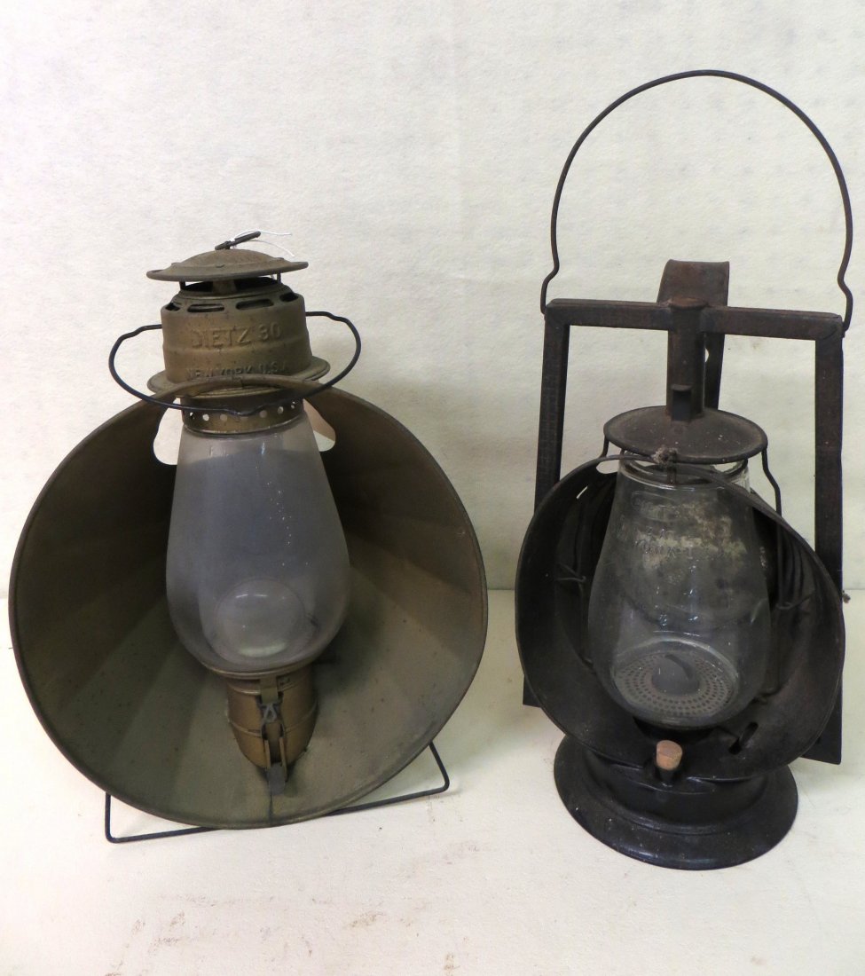 Two lanterns including Dietz Acme Inspector Lamp and Di: Two lanterns including Dietz Acme Inspector Lamp and Dietz No. 30 Beacon lamp with lens.