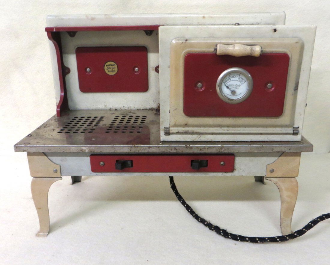 Lot of 2 old toys including electric "Kingston Little L: Lot of 2 old toys including electric "Kingston Little Lady Ranges" and a General Electric kid's record player Model 186-1, both circa 1950. Both in very good condition.