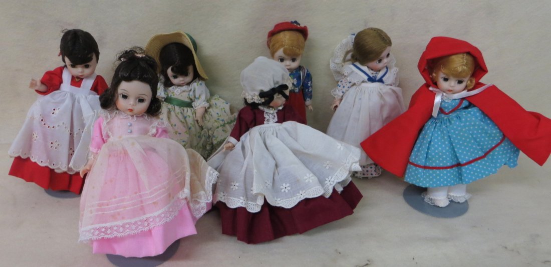 Collection of 7 Madame Alexander dolls.: Collection of 7 Madame Alexander dolls including 3 Alexander-Kins dolls in original customs, plus Scarlet, Little Red Riding Hood, Hansel, and Betsy Ross in original costumes.