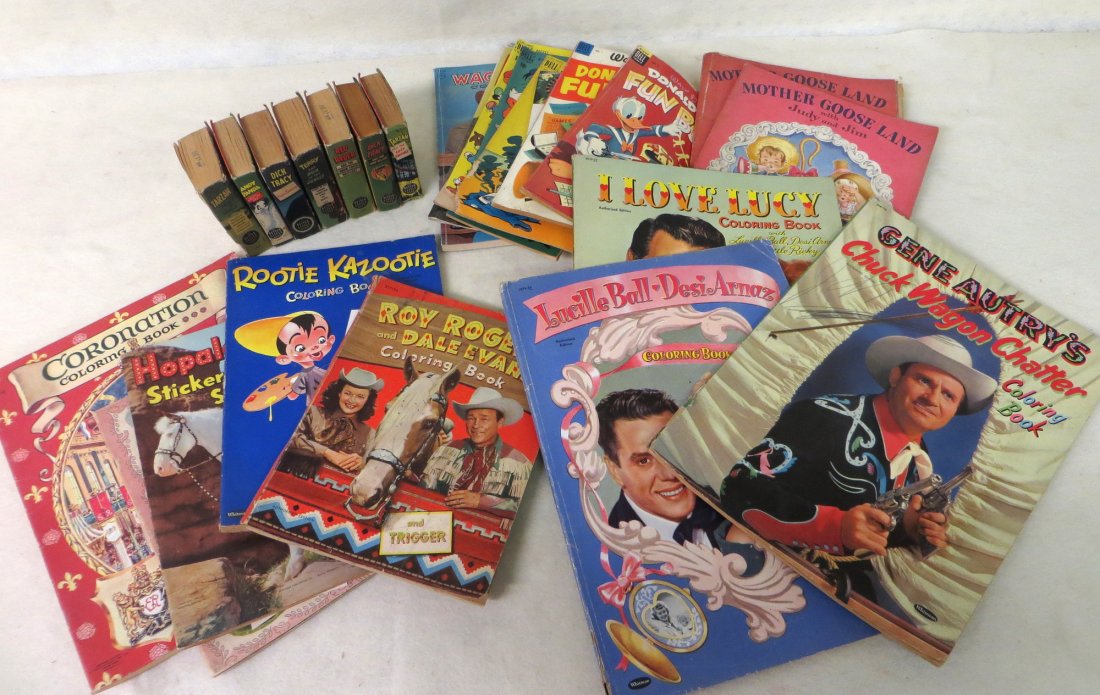 Large lot of children's books including 7 Big Little bo: Large lot of children's books including 7 Big Little books, grouping of coloring books, 2 Mother Goose Land Paper Doll Story Book, etc.