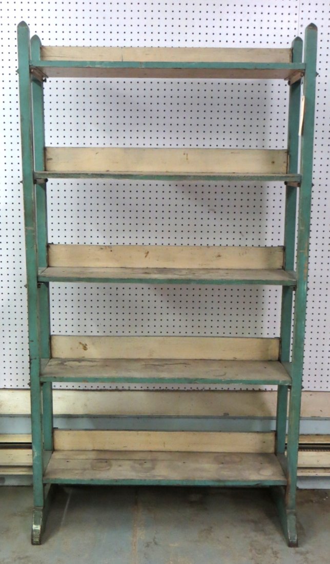 Green baker's display stand signed National Biscuit: Green baker's display stand signed National Biscuit Co., patent July 25, 1922. 67.5"H x 36.25"W x 10"D.