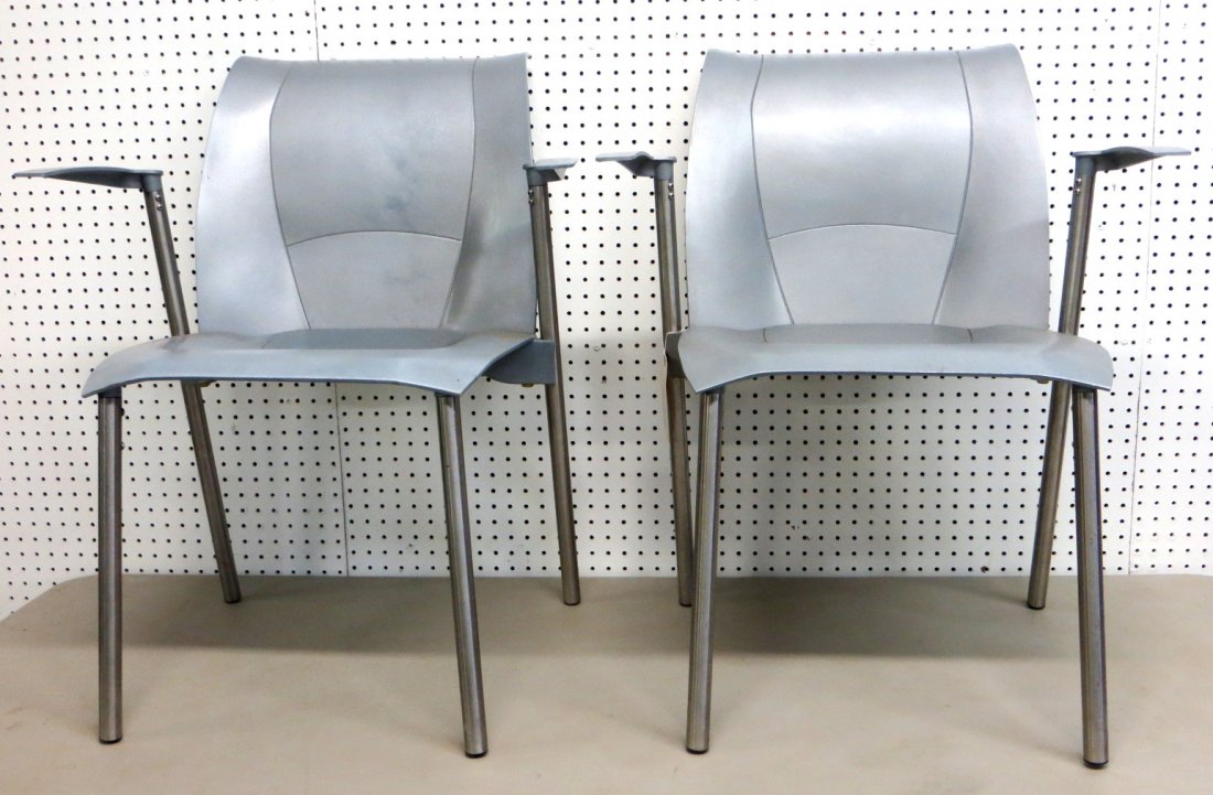 Frank Gehry signature cast aluminum gray arm chairs for: Frank Gehry signature cast aluminum gray arm chairs for "Knoll Studio 1999" - Fog model.