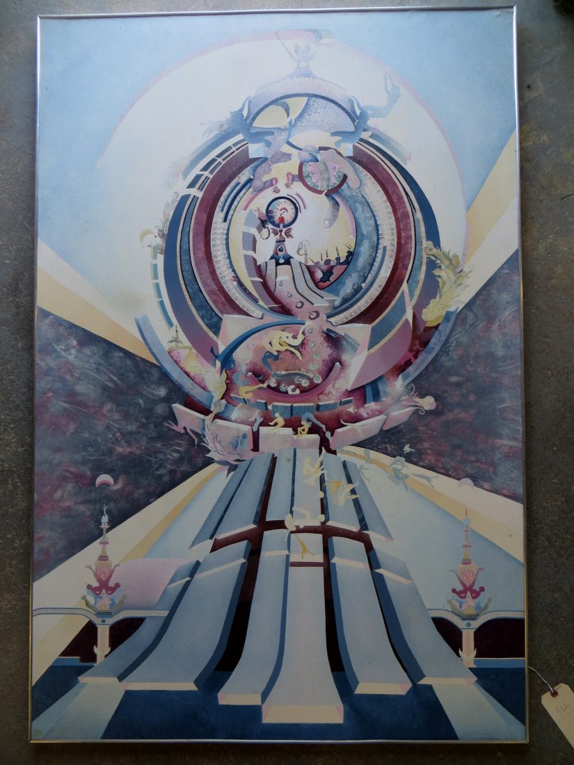 O/C Abstract expressionist painting of people falling: O/C Abstract expressionist painting of people falling signed Leo Maske 1971 (South Carolina, 20th century) - 36.5" x 54.75"