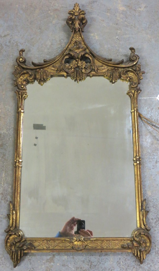 Ornate gold leaf mirror circa 1900 - 43.5"L x 22"W.: Ornate gold leaf mirror circa 1900 - 43.5"L x 22"W. LOT UPDATED - DESCRIPTION WAS INCORRECT - MIRROR IS CIRCA 1900 NOT 1800.