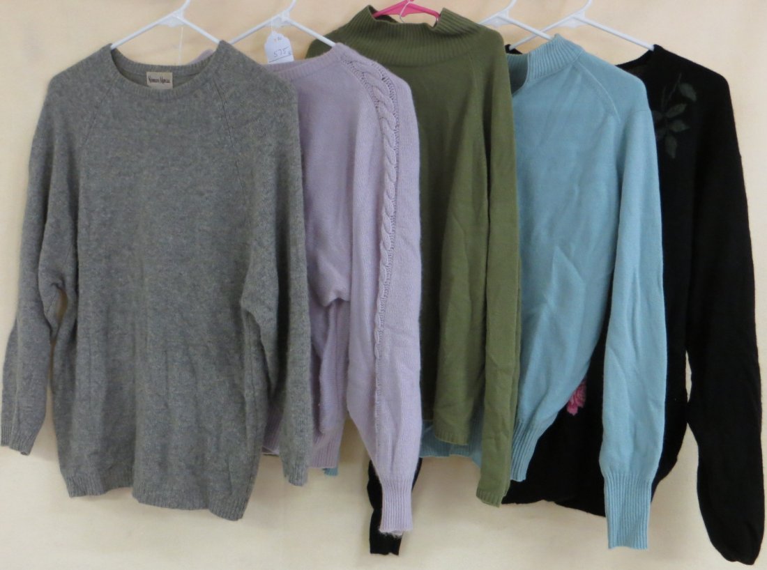 A lot of five Cashmere sweaters consisting of two: A lot of five Cashmere sweaters consisting of two Neiman Marcus labeled sized small, one Ballantyne of Scotland in large, Dalton European sized 38, and a Terryl in Large. Provenance: From a private co