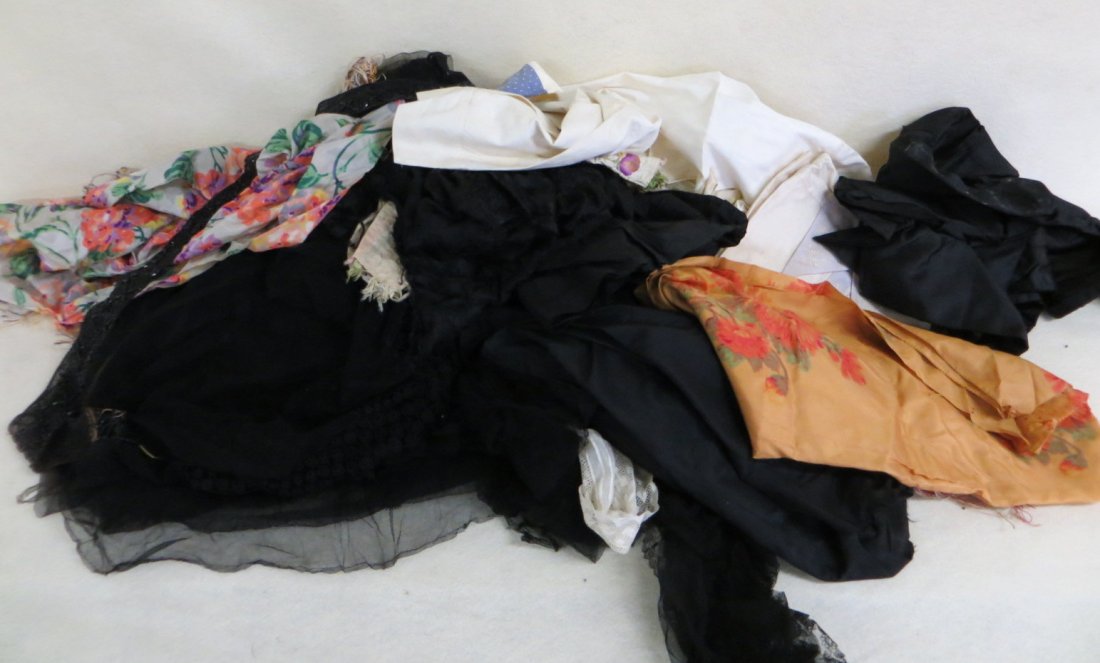 Collection of mostly Victorian clothing related: Collection of mostly Victorian clothing related articles including large French lace shawl, other lace, early fabric beadwork, Centennial Exhibition 1876 handkerchief etc.