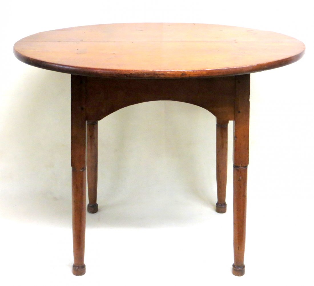 Oval Queen Anne tap table with shaped apron - cherry: Oval Queen Anne tap table with shaped apron - cherry top with birch base - top with pegs tying to base as expected - 26.75"H x 34"L x 30"W. Good overall condition.