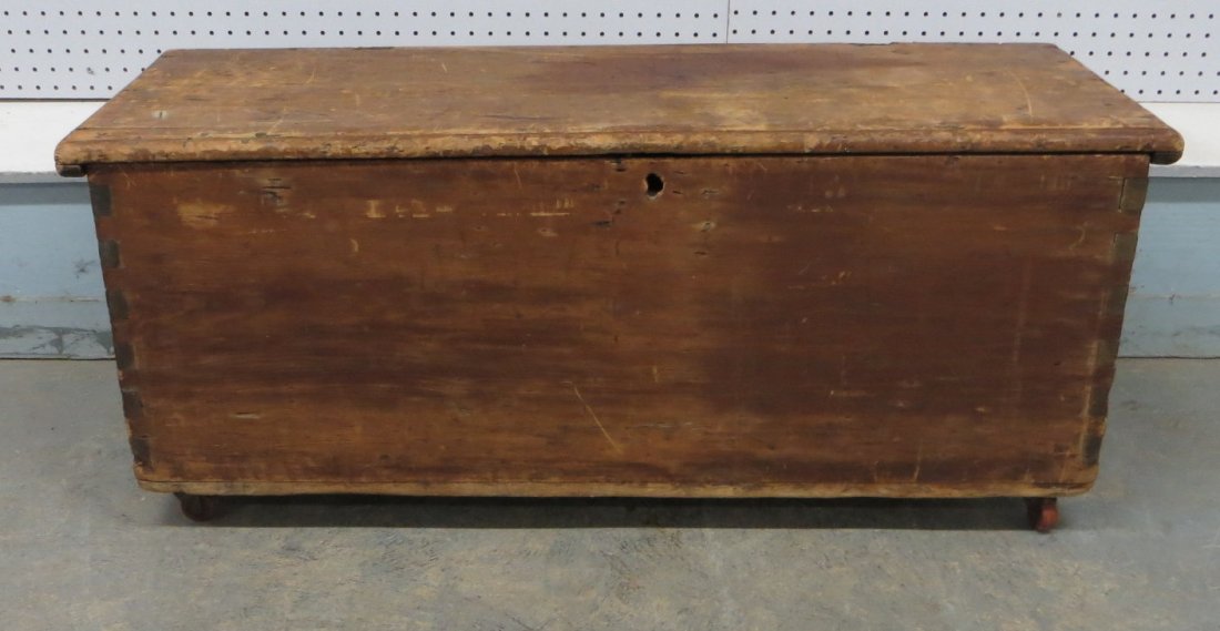 Pine sea chest with snipe hinges, till and single: Pine sea chest with snipe hinges, till and single drawer on interior - 44"L x 15.5"W x 16"H.