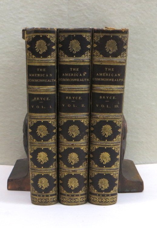 The American Commonwealth" by James Bryce in 3 leather: The American Commonwealth" by James Bryce in 3 leather bound volumes published by McMillan & Co. 1888 - 1st edition. Good overall condition.