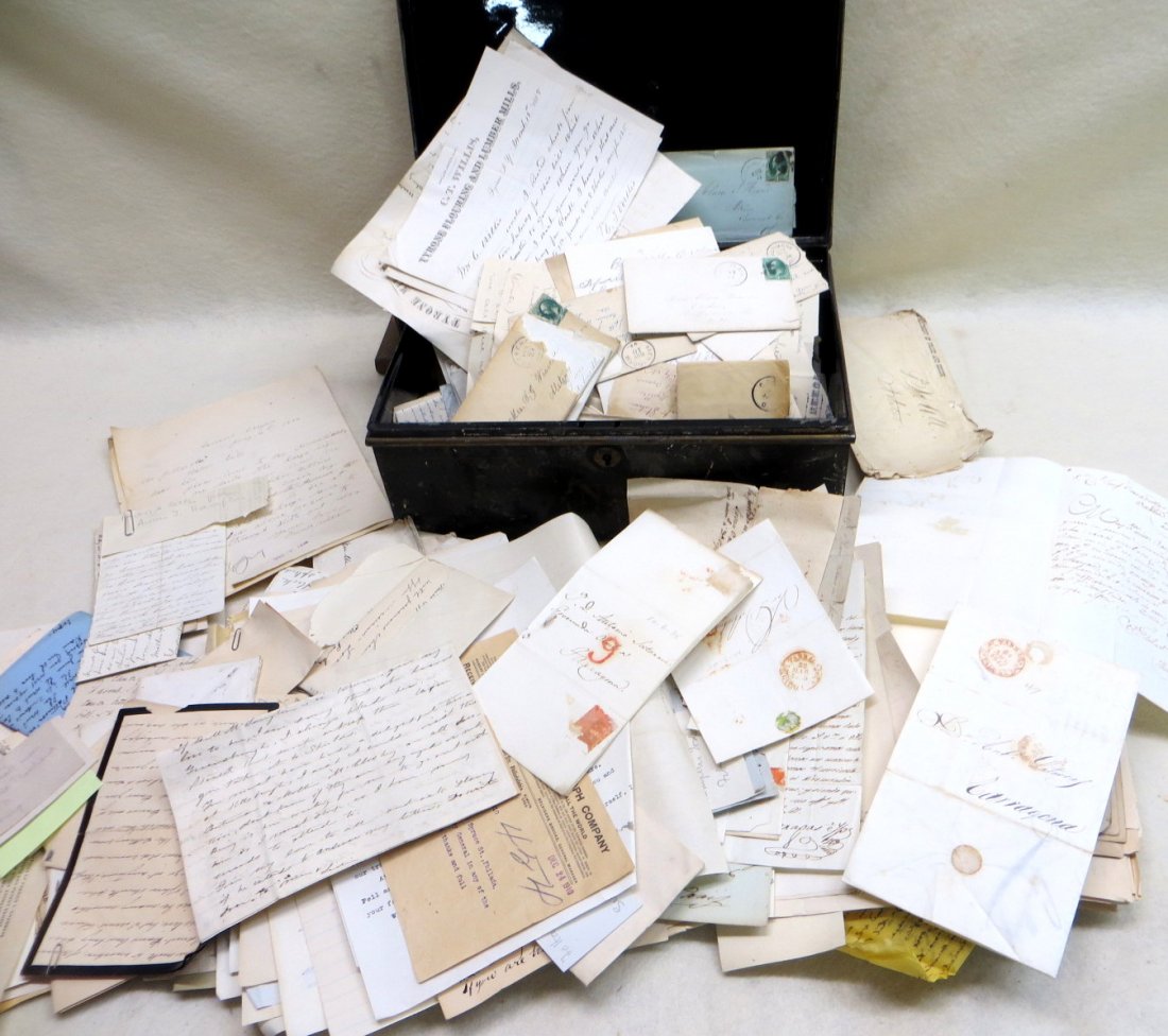 Large lot of old letters and manuscripts American and: Large lot of old letters and manuscripts American and abroad - most 1st quarter of the 19th century thru 1900. Lot also includes 2 small 1 page hand drawn pen/ink maps (folded with tears on folded cre