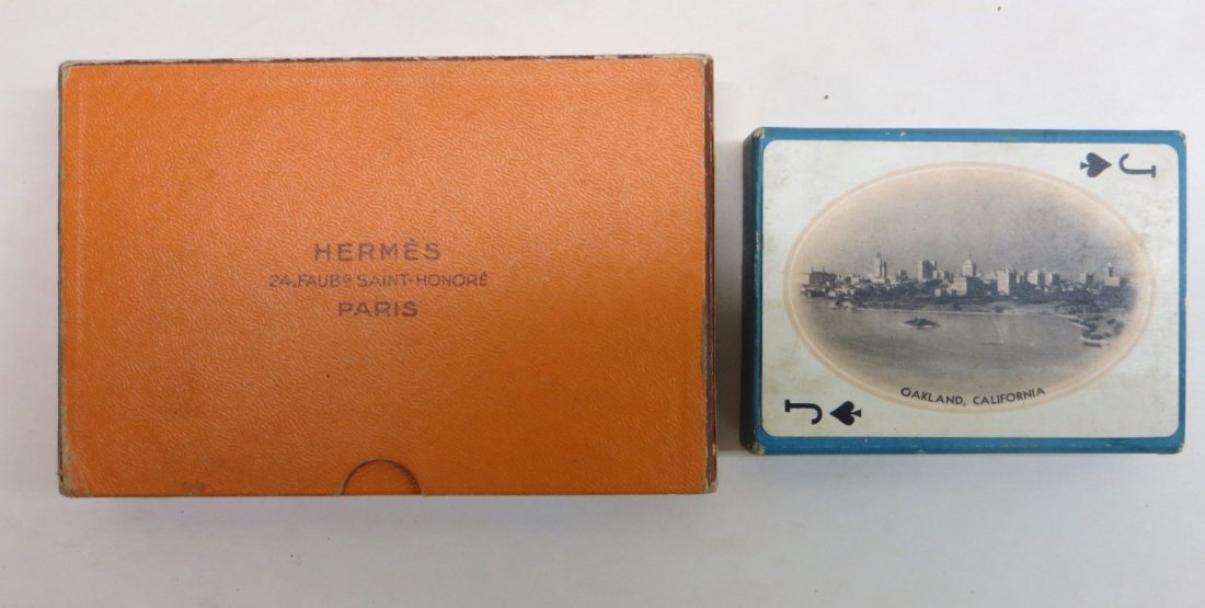 Two boxes of playing cards including Southern Pacific: Two boxes of playing cards including Southern Pacific Lines souvenir cards with photographic scenes of route thru Sunset, Shasta and Ogden - Auction Bridge card included dated 1935 - Excellent conditi