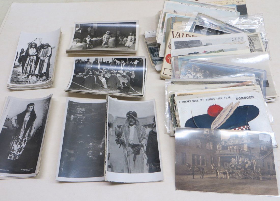 Lot of old postcards including many local....: "Lot of old postcards including over 30 rare mostly photo post cards of country stores - local trains - Moores Mills NY - Bennett College - Hudson River steam boats - boxed set of unused portrait phot