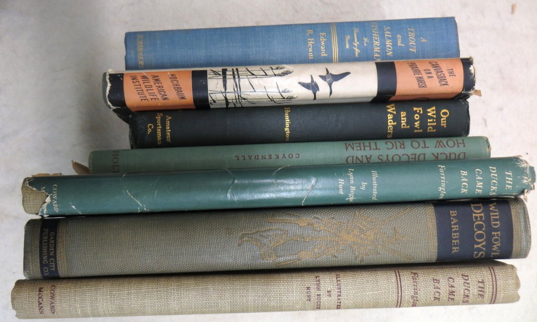 Seven sporting books including "The Ducks Came Back" by: Seven sporting books including "The Ducks Came Back" by S. Kip Farrington 1945, "Wild Fowl Decoys" by Joel Barber published in 1937, "The Ducks Came Back" by S. Kip Farrington illustrated by Lynn Bogu