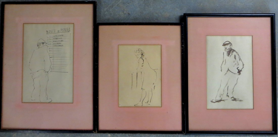 Three ink illustrations, one signed Eduardo Vicenti: Three ink illustrations, one signed Eduardo Vicenti (Spain, 1909-1968) - 7.75" x 11.75", 6.75" x 11' and 6.5" x 9".