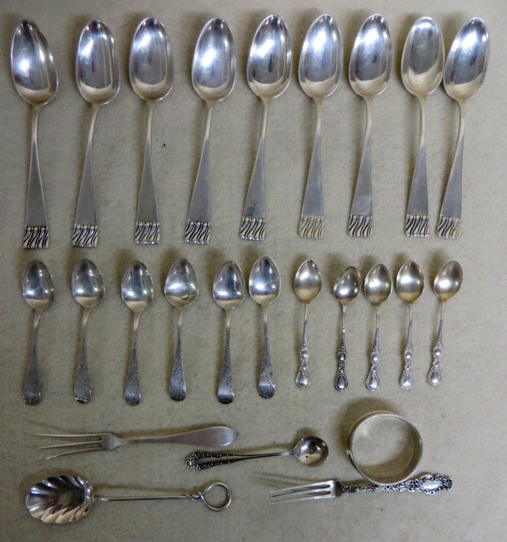 Collection of 24 pieces of sterling flatware and 1: Collection of 24 pieces of sterling flatware and 1 sterling napkin ring. Total weight is 10.5 Oz.