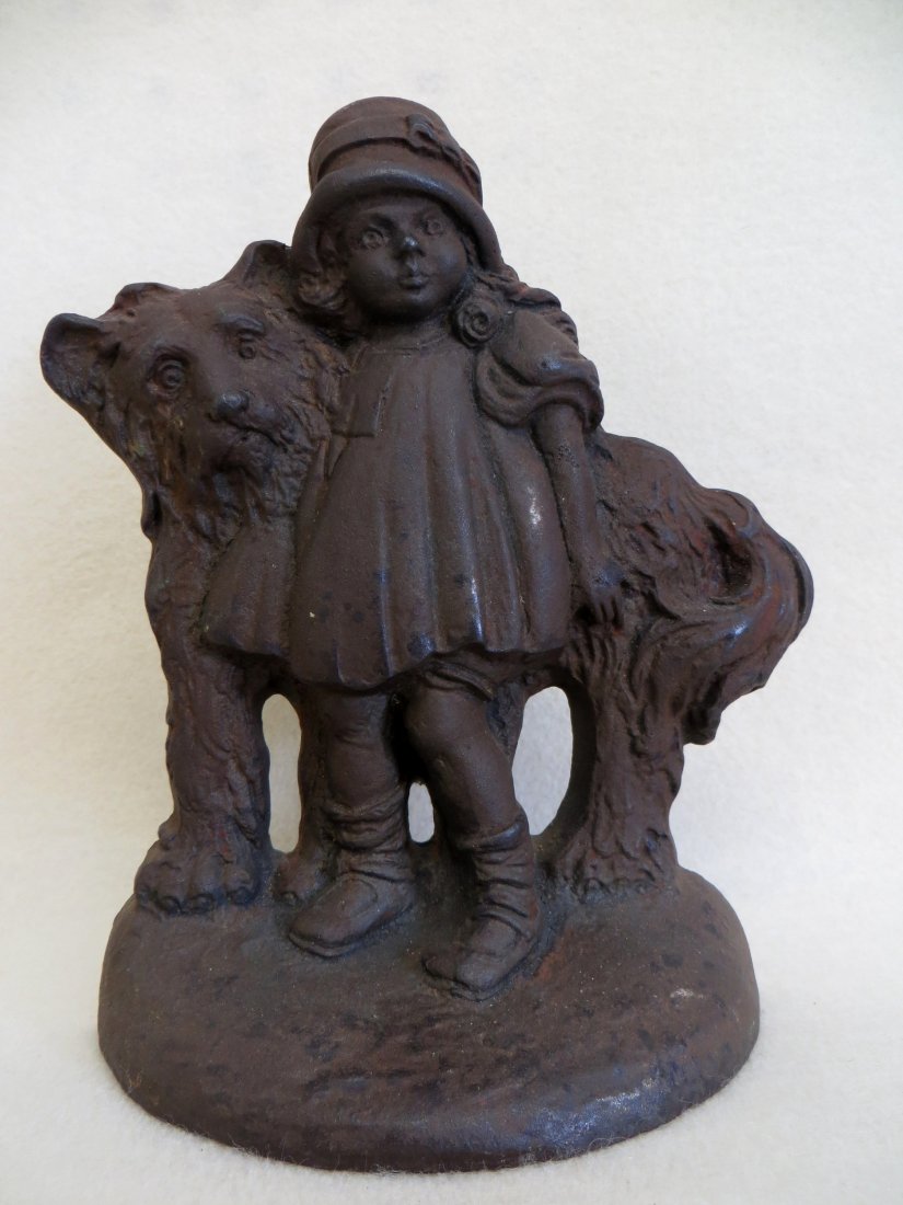 Cast iron doorstop "Girl with Shaggy Dog" signed Bronze: Cast iron doorstop "Girl with Shaggy Dog" signed Bronze Products Society Inc.