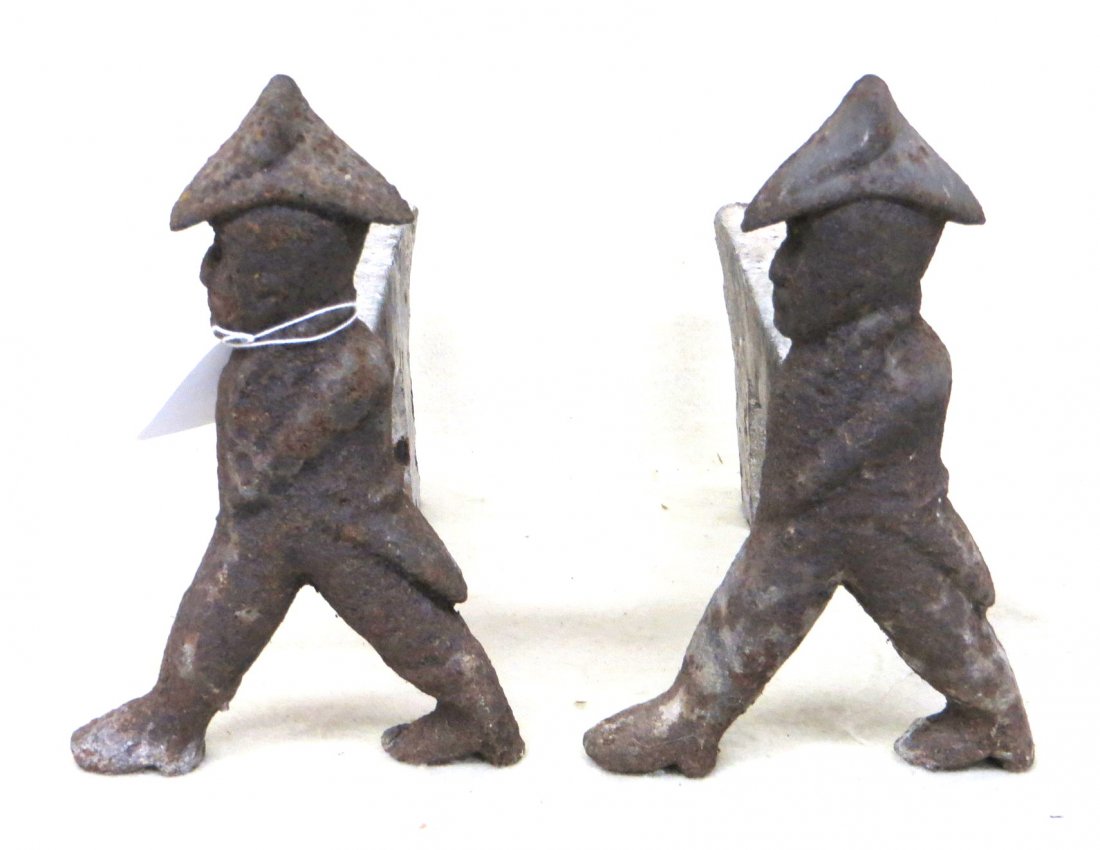 Pair of small 19th century Hessian soldier andiron.: Pair of small 19th century Hessian soldier andiron. 8.5"H