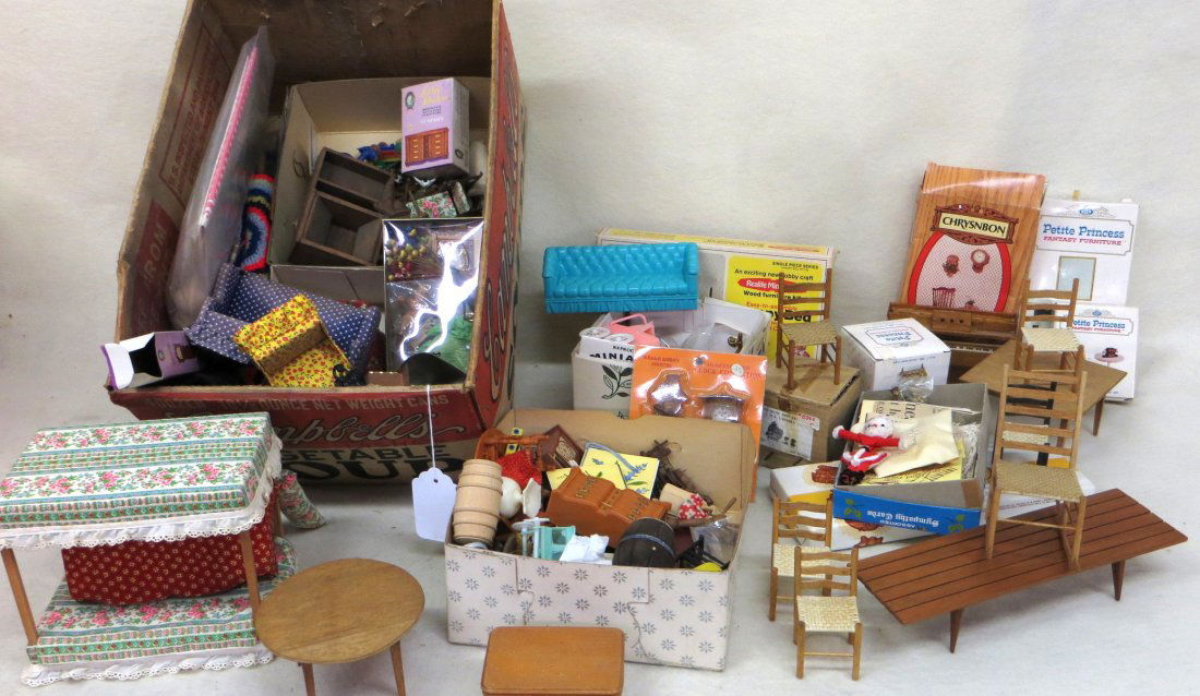 Large lot of mostly contemporary plastic and wood: Large lot of mostly contemporary plastic and wood dollhouse furniture from Ideal, Realife miniatures, Little hostess by Marx, Grandmother Stover's, Hello Dolly etc.